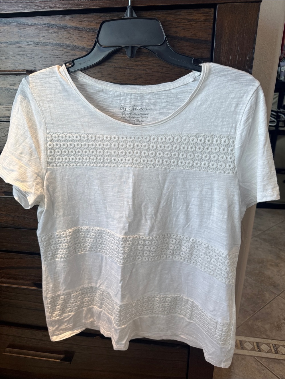 Chico's White Eyelet-Trim Short Sleeve Top